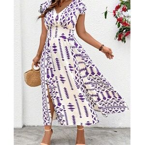 Plus Geo Print Butterfly Sleeve Maxi Dress